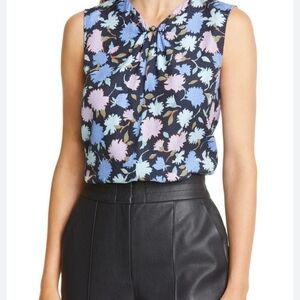 Rebecca Taylor Floral Sleeveless Blouse - Blue, Pink, and White